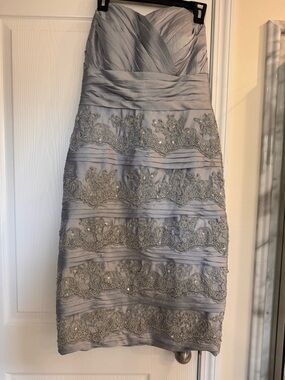 Jjs house wedding guest Strapless Silver Lace-Trim Cocktail Dress size 10